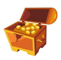 geld goud, gouden munten schat in houten doos vector