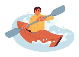 kajakken wedstrijd conceptuele held afbeelding. zee kayaker 2d tekenfilm karakter Aan wit achtergrond. vrije tijd werkzaamheid. water raften geïsoleerd concept illustratie. vector kunst voor web ontwerp ui