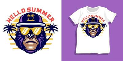 zomer gorilla met zonnebril t-shirt ontwerp vector