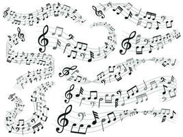musical notities. muziek- Notitie wervelen, melodie patroon en geluid golven met aantekeningen vector illustratie reeks