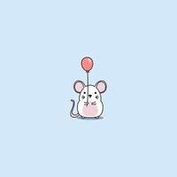 schattige muis met ballon cartoon vector