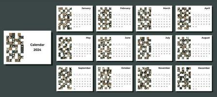 kalender 2024 meetkundig patronen. maandelijks kalender sjabloon voor 2024 jaar met meetkundig vormen. vector