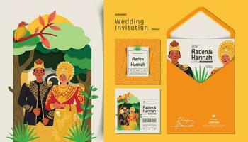acenees Indonesisch traditioneel bruiloft pakket uitnodiging met vlak stijl kleurrijk ontwerp illustratie vector