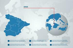 Spanje land kaart met infographic concept en aarde vector illustratie