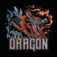 een draak uit de Japanse cultuur die vuur afgeeft dit ontwerp is perfect voor het ontwerpen van t-shirts of esports-logo's voor gamers vector