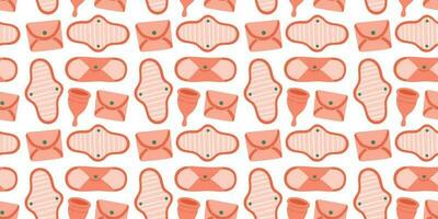 menstruatie- periodes naadloos patroon tampon, kussentjes, menstruatie- beker. vrouw regelmatig menstruatie- fiets concept. menstruatie- periode, menstruatie, premenstrueel syndroom, eierstokken vector illustratie
