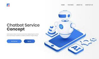 3d illustratie van android robot Aan smartphone met ai spaander voor Chatbot onderhoud concept gebaseerd landen bladzijde ontwerp. vector
