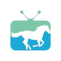 paard rennen icoon vector illustratie binnen een vorm van TV groen en blauw kleur.