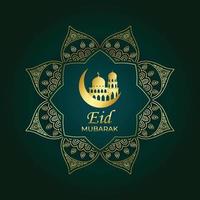 groen eid mubarak omslagontwerp met gouden kleurontwerp vector