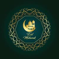 groene eid mubarak-omslag met gouden kleurontwerp vector