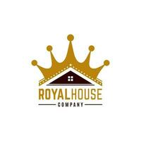 huis symbool met gouden kroon, koning koningin kroon huis voor echt landgoed, eigendom, huur huis, hotel, appartement logo vector ontwerp