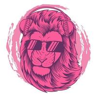 coole leeuw roze hoofdtelefoon vectorillustratie vector