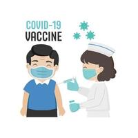 verpleegster geeft vaccin schot aan de schouder van de mens in het ziekenhuis vector