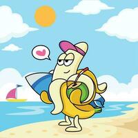 banaan tekenfilm is ontspannende Aan de strand vector