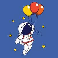 schattig tekenfilm astronaut vliegend met ballonnen. vector illustratie in tekenfilm stijl.