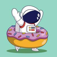 schattig tekenfilm astronaut met donut. schattig tekenfilm vector illustratie.