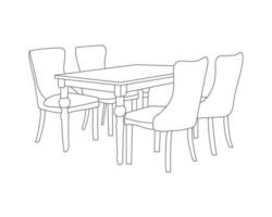 restaurant meubilair hand- getrokken schets, modern houten stoelen met dining tafel reeks met wit achtergrond vector