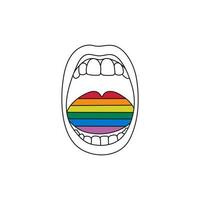 menselijk mond met regenboog tong. lgbt symbool. lijn kunst. trots, vrijheid teken. hand- getrokken vector illustratie.