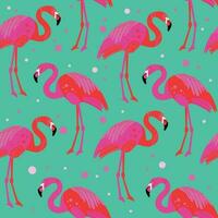 mooi naadloos vector tropisch patroon met roze flamingo's Aan een groen achtergrond. abstract zomer structuur