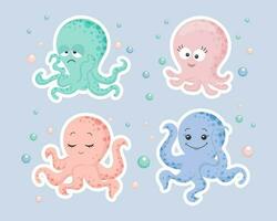 reeks van schattig tekenfilm Octopus karakters. pastel kleuren. ontwerp voor baby kaart, stickers, afdrukken, vector