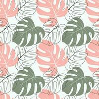 naadloos patroon met gekleurde en schets tropisch monstera bladeren.pastel kleuren. afdrukken, textiel, sjabloon, vector