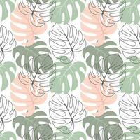 naadloos patroon met gekleurde en schets tropisch monstera bladeren.pastel kleuren. afdrukken, textiel, sjabloon, vector