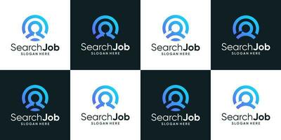 verzameling van baan zoeken logo ontwerp met vergroten glas. baan of werknemer logo ontwerp grafisch vector illustratie. symbool, icoon zoeken werk, creatief.