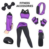 fitness accessoires in cartoon stijl vector illustratie geïsoleerde witte achtergrond