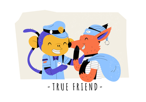 Echte vriendschap grappige aap en Fox Vector vlakke afbeelding