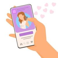 online dating verliefd stel in de app aan de telefoon vector