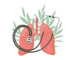 gezond menselijk longen met een stethoscoop Aan een achtergrond van bladeren en bloemen. geneeskunde concept, ademhalings systeem. vector