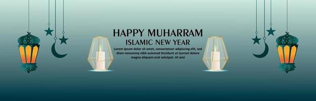 gelukkig muharram islamitisch nieuwjaar met creatieve lantaarn vector