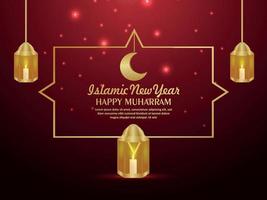 gelukkige muharram islamitische festival achtergrond met gouden lantaarn vector