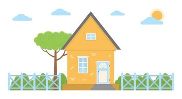 vector illustratie van een landhuis in een vlakke stijl huisje geïsoleerd op een witte achtergrond platte ontwerp vector illustratie concept van het landleven in de natuur