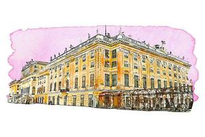 architectuur schloss schönbrunn Oostenrijk waterverf hand- getrokken illustratie geïsoleerd Aan wit achtergrond vector