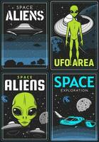 retro posters met buitenaards wezen en ufo Oppervlakte vector kaarten