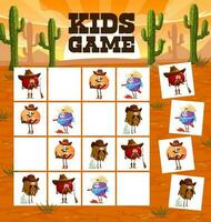 sudoku spel tekenfilm grappig fruit cowboy tekens vector