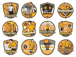 basketbal toernooi, kampioenschap, club emblemen vector