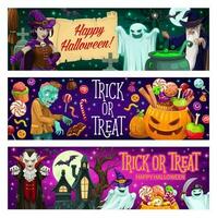 gelukkig halloween partij tekenfilm vector banners reeks
