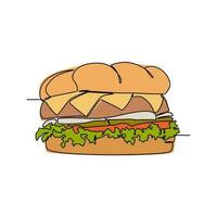 een doorlopend lijn tekening van een hamburger. voedsel illustratie in gemakkelijk lineair stijl. voedsel ontwerp concept vector illustratie