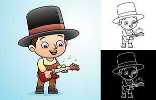 vector tekenfilm van jongen vervelend bowler hoed terwijl spelen elektrisch gitaar