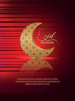 eid mubarak uitnodiging feestvlieger met gouden patroonmaan op rode achtergrond vector