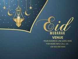 eid mubarak uitnodiging wenskaart met vectorillustratie van gouden lantaarn en maan vector