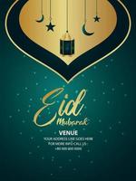 islamitische festival eid mubarak uitnodiging partij flyer met realistische gouden lantaarn vector