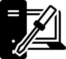 solide icoon voor pc en laptop reparatie vector