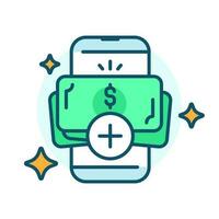 top omhoog e geld Aan smartphone app concept illustratie vlak ontwerp vector eps10. grafisch element voor landen bladzijde, icoon, infografisch, leeg staat app of web ui