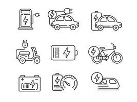 reeks van elektrisch voertuig pictogrammen met lineair stijl geïsoleerd Aan wit achtergrond vector