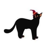zwart kat Aan een wit achtergrond. vector illustratie. vlak stijl. heks s hoed.