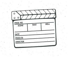 schets van Gesloten filmklapper. symbool van de film industrie, gebruikt in bioscoop wanneer het schieten een film. vector illustratie. hand- getrokken zwart inkt schetsen, geïsoleerd Aan wit achtergrond