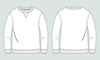 lang mouw sweater technisch mode vlak schetsen vector illustratie sjabloon voorkant en terug keer bekeken. fleece Jersey sweater trui jumper voor Mannen en jongens.